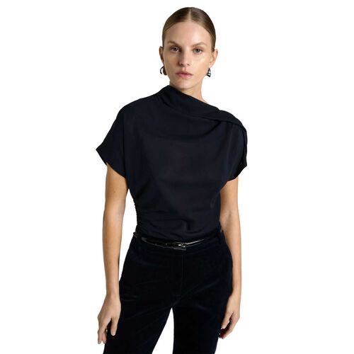 Cue Ink Soft Viscose Draped Fold Neck Top